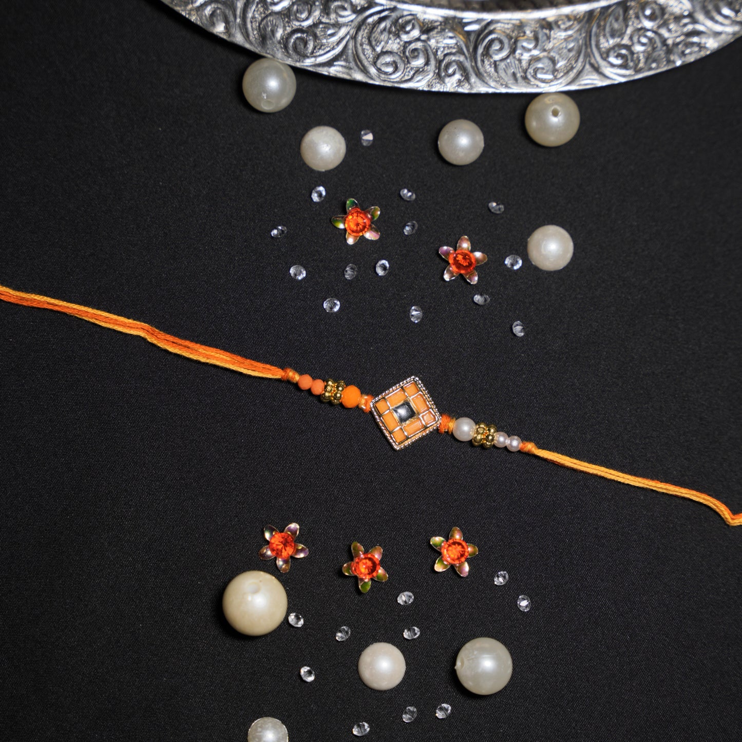 Orange Square Stone Rakhi