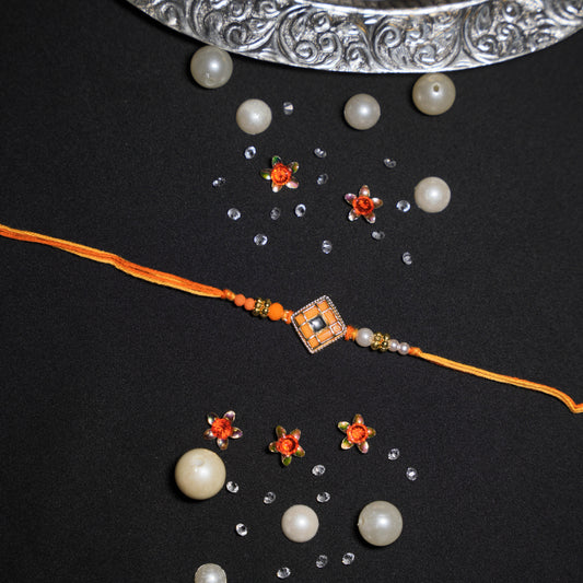 Orange Square Stone Rakhi