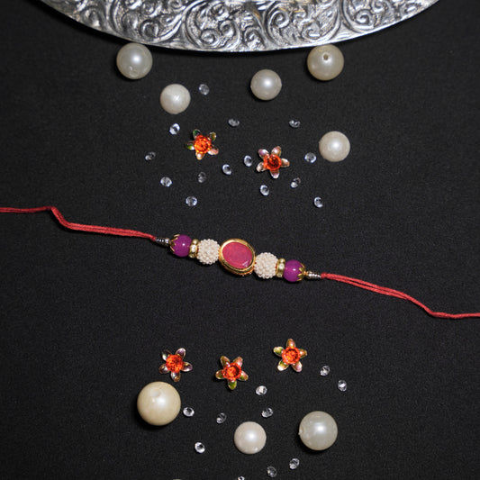 Pink Stone with Moti Balls Dhaaga Rakhi
