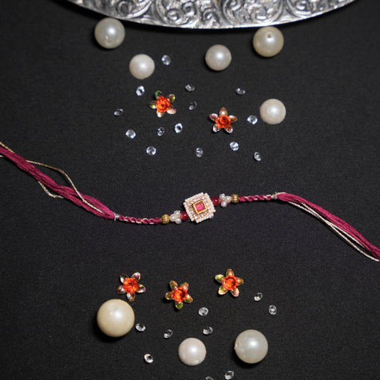 Small Red Kundan and Pearl Rakhi