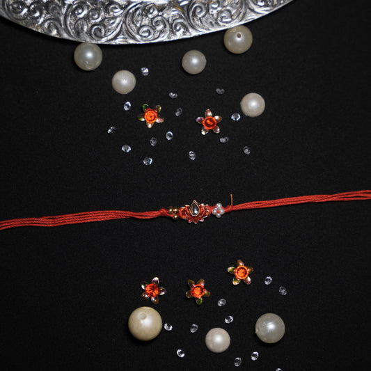 Small Red Kundan Meena Lotus Rakhi