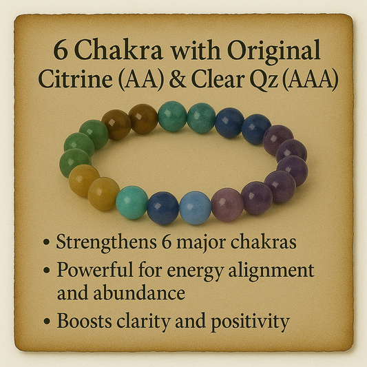 6 Chakra With Original Citrine AA  Clear Quartz AAA Crystal Bracelet