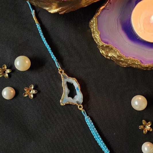 Blue Natural Agate Slize Stone Rakhi