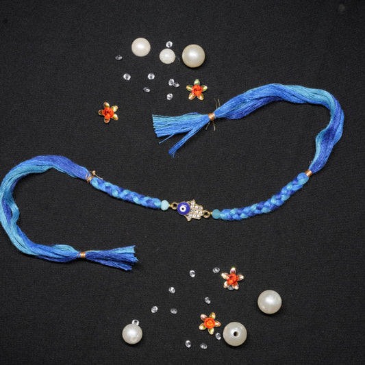 Diamond Studded Hamsa in Blue Braiding