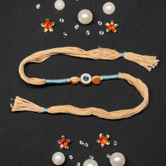 Evil Eye And Rudraksh With Thread Weave Design Rakhi