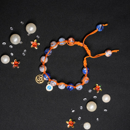 Beaded Drawstring Braclet with Evil Eye and om charm