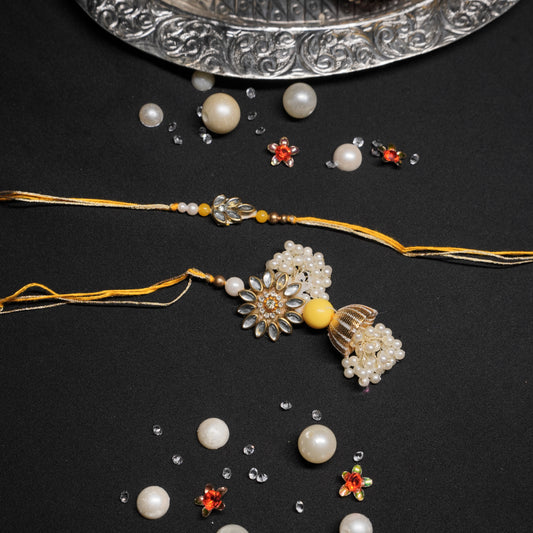 Yellow Stone and Gota Lumba Rakhi Set