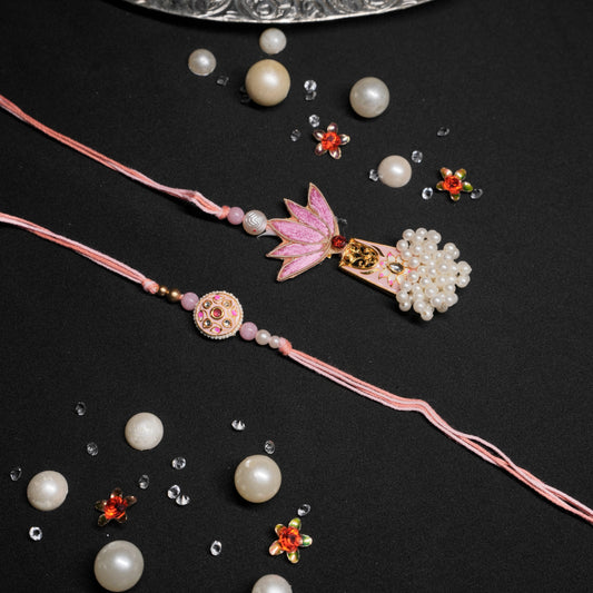 Pink Meena Dhaaga Booti Lumba Rakhi Set
