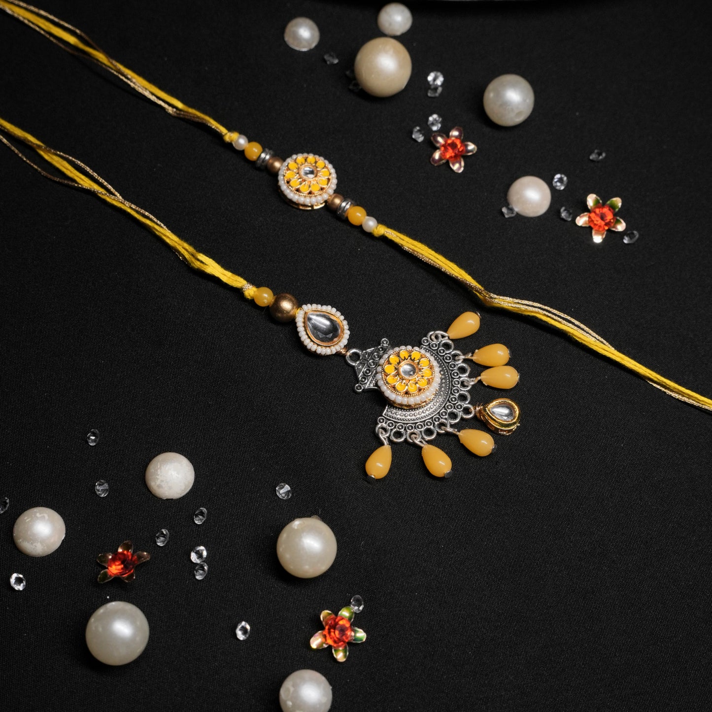 Yellow Oxidized Lumba And Meena Rakhi