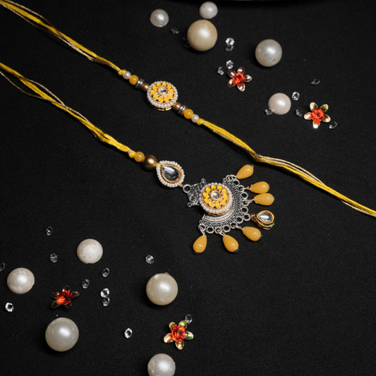 Yellow Oxidized Lumba And Meena Rakhi