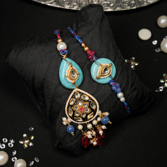 Beautiful Turquoise Lumba Rakhi Set