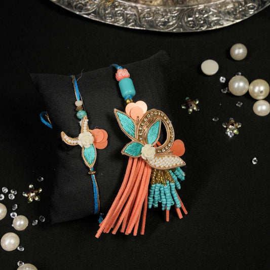 Traditonal Zardozi Motif Lumba Rakhi Set