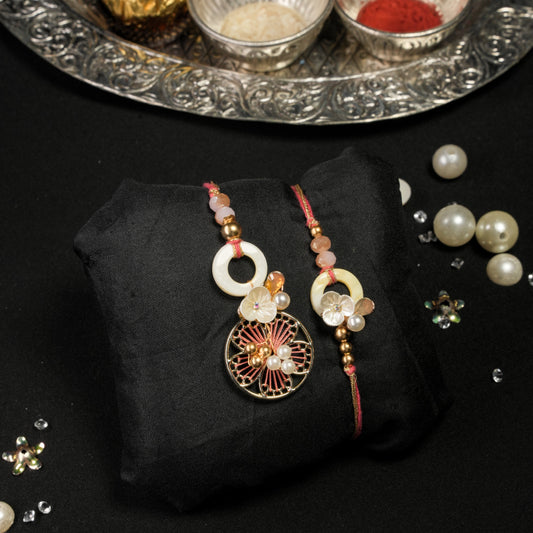 Pink Flower Motif Lumba Rakhi Set