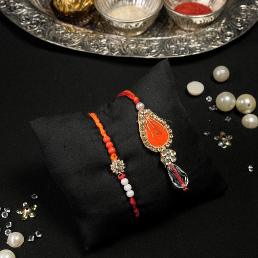 Orange Traditional Booti Lumba Rakhi Set