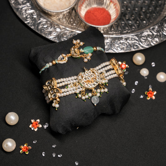 Kundan Moti Choker Braclet with rakhi
