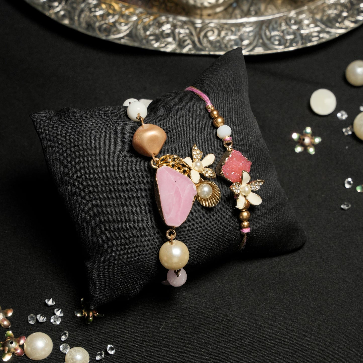 Pink Agate Lumba Rakhi Set