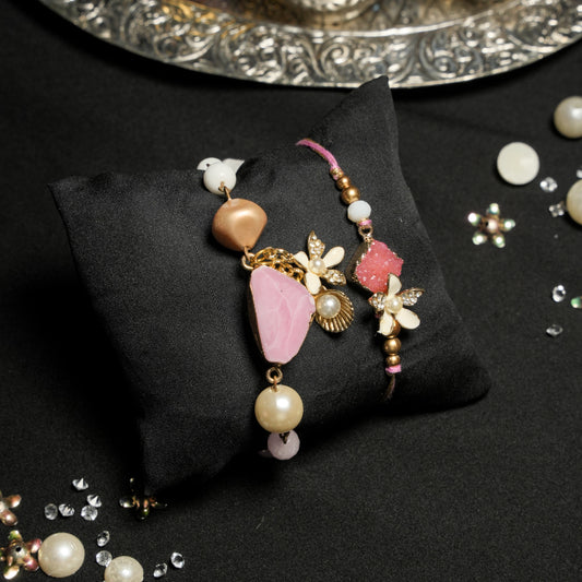 Pink Agate Lumba Rakhi Set