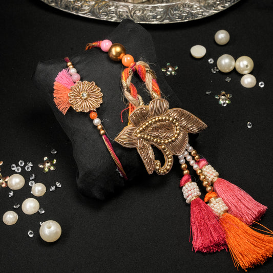 Traditional Zardozi Booti Lumba Rakhi Set