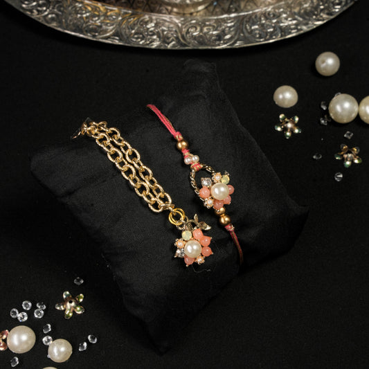 Peach Flower Braclet Lumba Rakhi Set