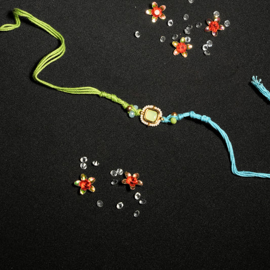 Kundan Meena Green Small Stone Rakhi