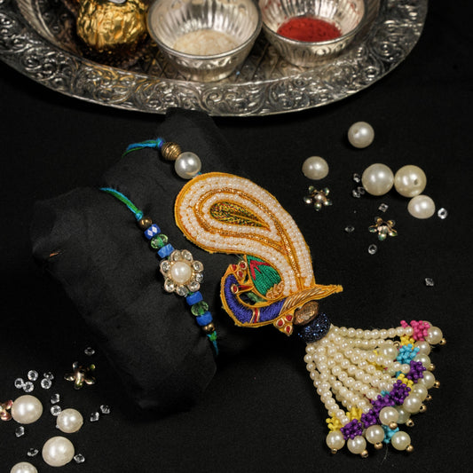 Peacok Motif Traditional Lumba Rakhi Set