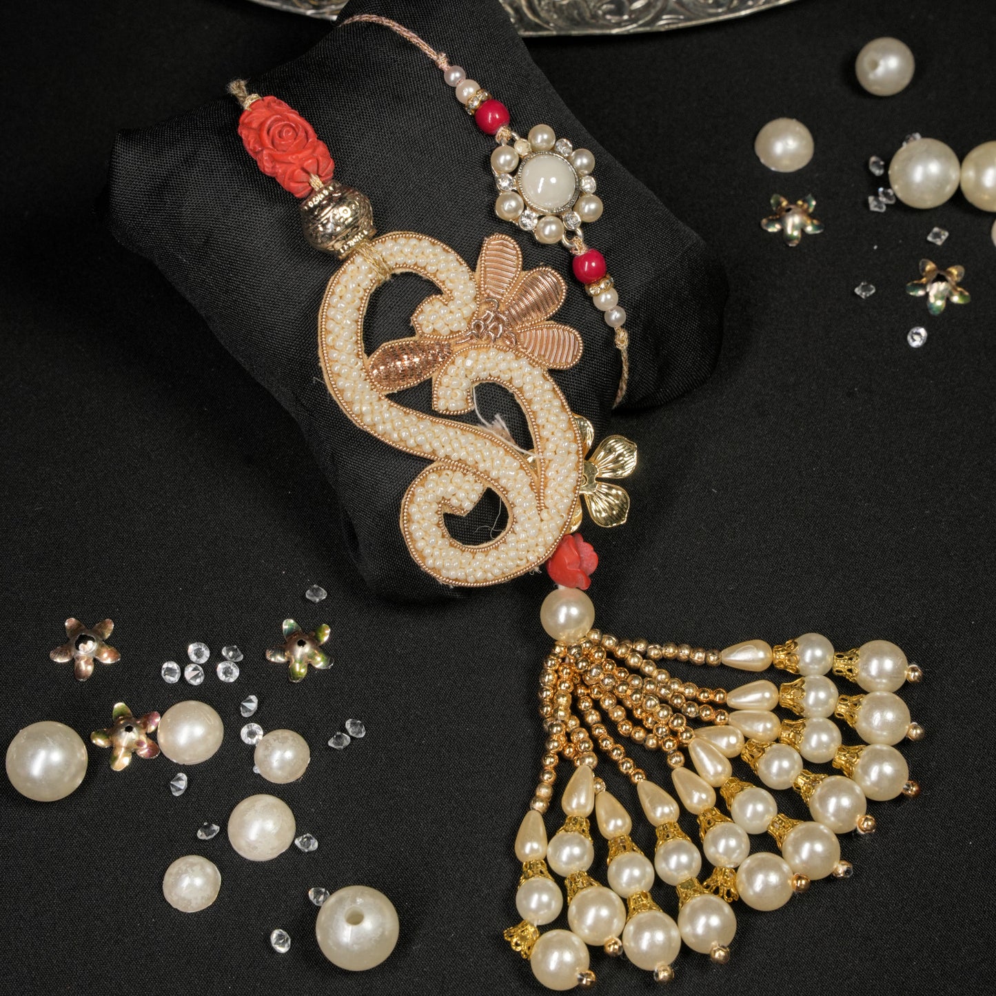 Zardozi and pearl Lumba Rakhi Set