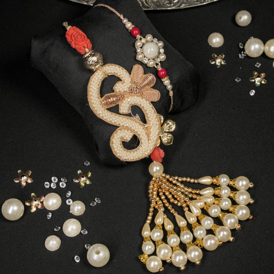 Zardozi and pearl Lumba Rakhi Set