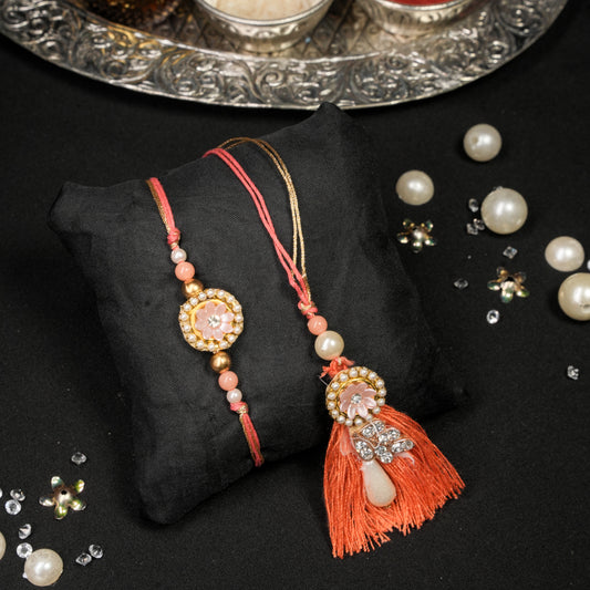 Peach Lumba Rakhi Set