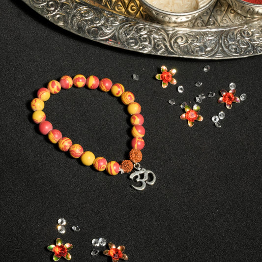 Beaded Elastic Braclet With Om Hanging Charm