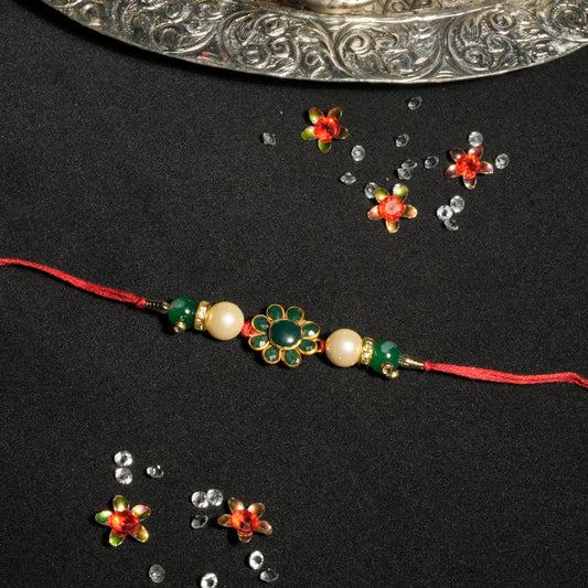 Pachi Kundan Flower Dhaaga Rakhi