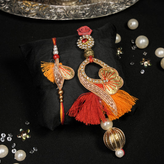Gota Patti Traditional Motif Lumba Rakhi Set