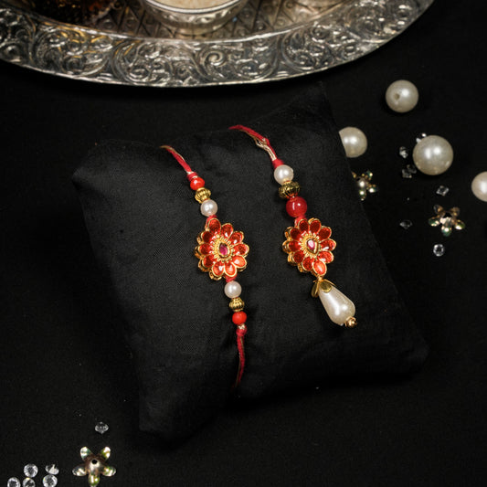Red Meena Lumba Rakhi Set