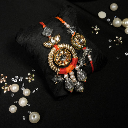 Beautiful Gota Kundan Lumba Rakhi Set