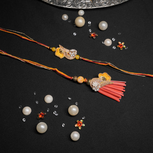 Yellow Orange Lumba Rakhi Set