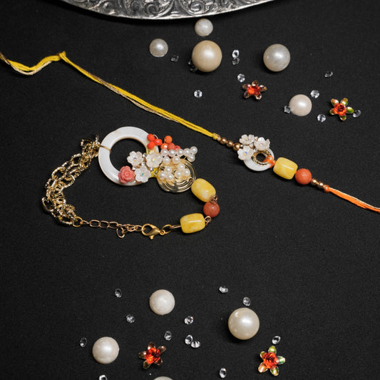 Orange Yellow Lumba Rakhi set