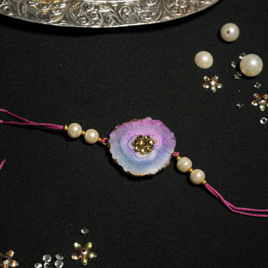 Rainbow Agate Rakhi With Kundan