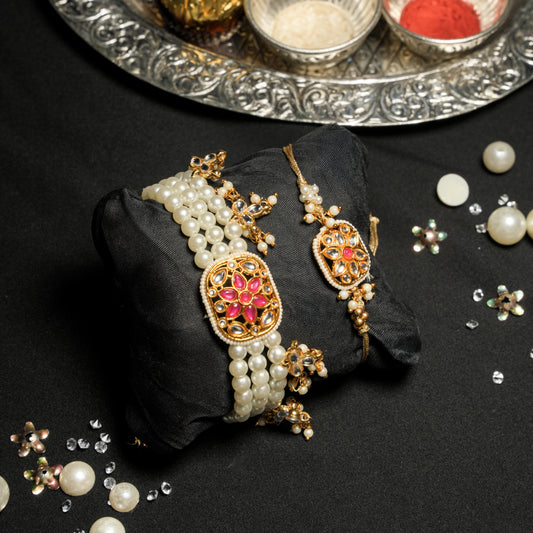 Kundan Meena Choker Lumba Rakhi Set